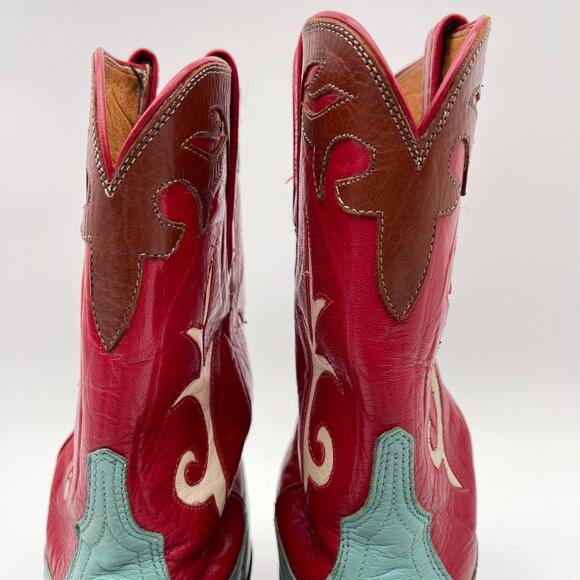 1883 LUCCHESE | N7180 Western Cowboy Boots in Red Turquoise Brown Leather 9.5B - Picture 8 of 15